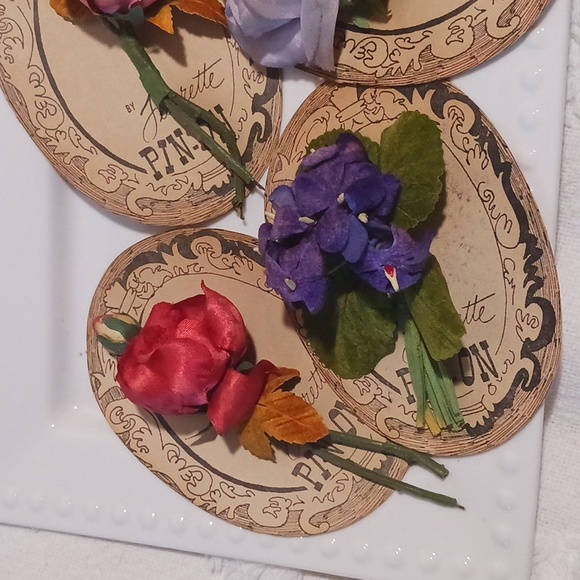 6 Authentic Vintage 1950s Millinery Chiffon/Silk Assorted Brooch/Hair/Hat Pins - Picture 1 of 10